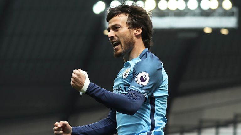 David Silva celebrates scoring Manchester City's opening goal against Crystal Palace