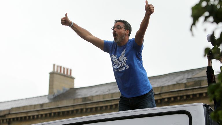 Huddersfield Town manager David Wagner enjoys Tuesday's promotion parade