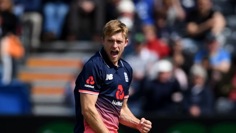 BRISTOL, ENGLAND - MAY 05:  David Willey of England celebrates dismissing Ed Joyce of Ireland during the Royal London One Day International between England