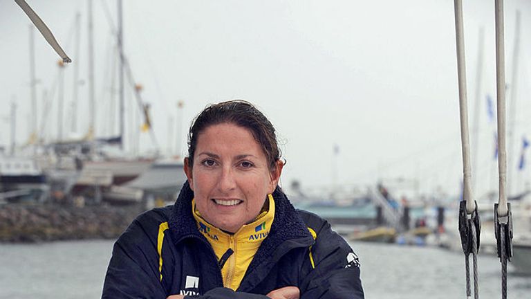  November 8, 2009 British skipper Dee Caffari posing at the French port of Les Sables-d'Olonne, western France after the Vendee Global