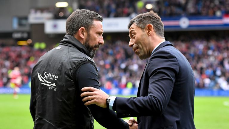 Aberdeen manager Derek McInnes (left) with Rangers manager Pedro Caixinha