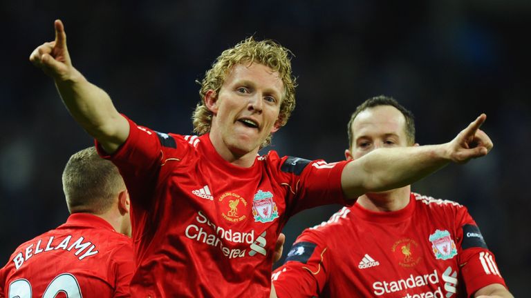 LONDON, ENGLAND - FEBRUARY 26:  Dirk Kuyt of Liverpool celebrates as he scores their second goal during the Carling Cup Final match between Liverpool and C