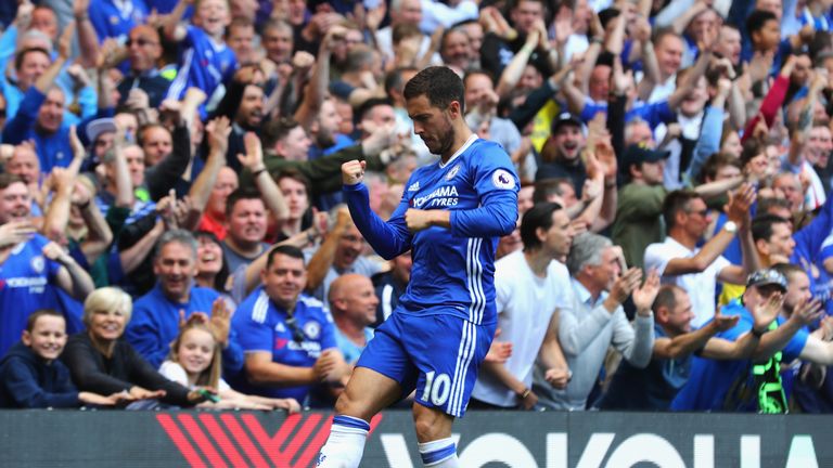 Eden Hazard celebrates Chelsea's third goal