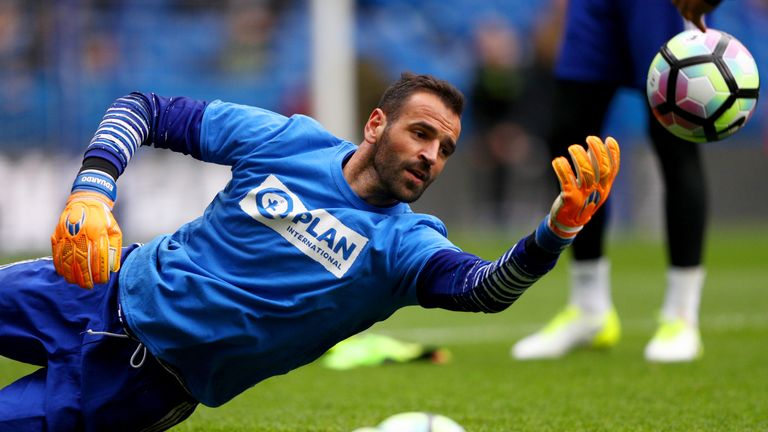 Eduardo of Chelsea warms up prior to the Premier League match between Chelsea and Crystal Palace at Stamford Bridge on April 1
