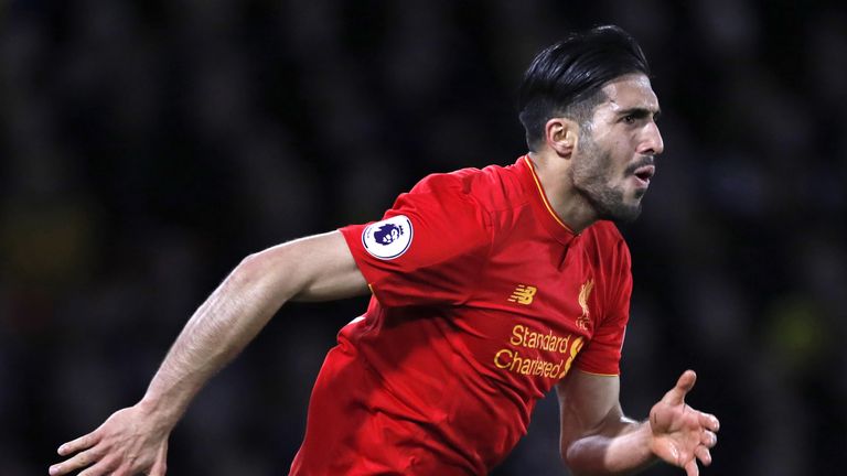 Liverpool midfielder Emre Can celebrates against Watford