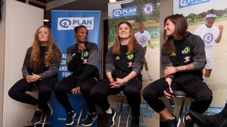 (L-R) Erin Cuthbert, Crystal Dunn, Maren Mjelde and Ramona Bachmann (pic: Chelsea FC) 