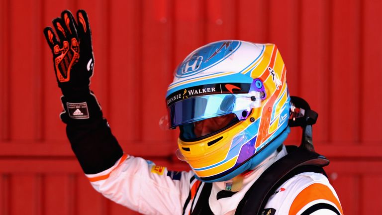 MONTMELO, SPAIN - MAY 13:  Fernando Alonso of Spain and McLaren Honda waves to the crowd after qualifying in 7th position on the grid during qualifying for