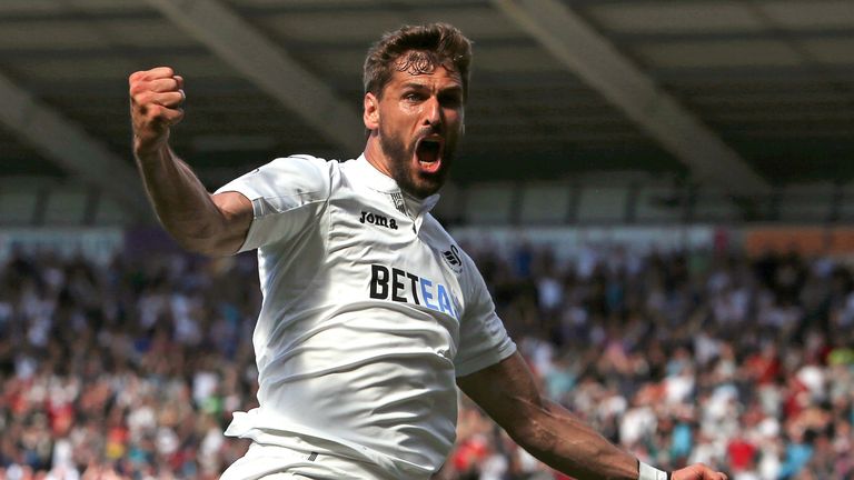 Fernando Llorente celebrates his winner against West Bromwich Albion at the Liberty Stadium