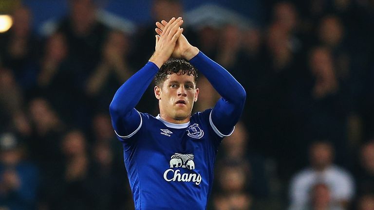 LIVERPOOL, ENGLAND - MAY 12: Ross Barkley of Everton shows appreciation to the fans as he is subbed off during the Premier League match between Everton and