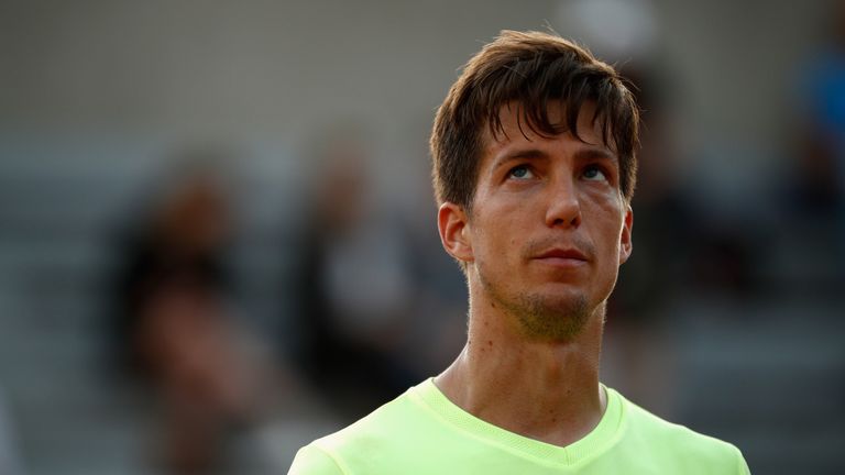 Aljaz Bedene of Great Britain looks on during the mens singles second round match against Jiri Vesely of The Czech Republic