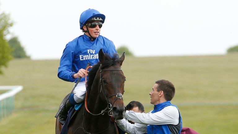 Frontiersman ridden by William Buick celebrates after winning the Qatar Racing Handicap at HQ