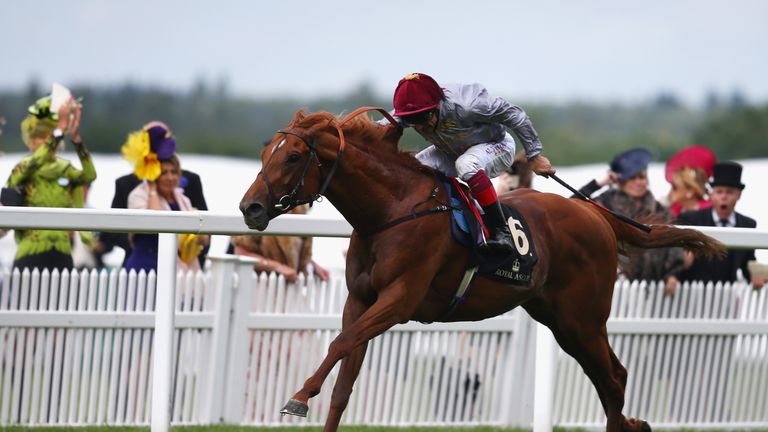 ASCOT, ENGLAND - JUNE 14:  Frankie Dettori winner of The St Jame's Palace Steaks riding Galileo Gold during day 1 of Royal Ascot at Ascot Racecourse on Jun