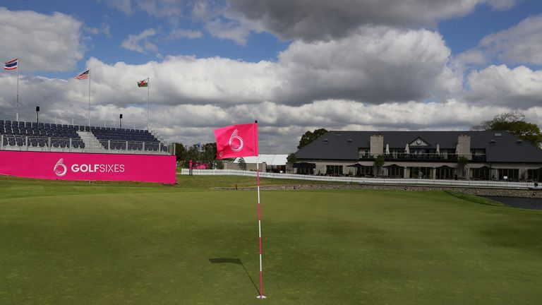 ST ALBANS, ENGLAND - MAY 05:  A general view of the sixth green and clubhouse during the Pro Am event prior to the start of GolfSixes at The Centurion Club