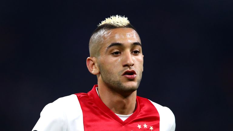 Hakim Ziyech during the UEFA Europa League quarter final first leg match between Ajax and FC Schalke 04