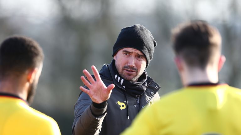NORTHAMPTON, ENGLAND - JANUARY 24:  Watford U23 coach Harry Kewell gives instructions at half time during a friendly match between Northampton Town and Wat