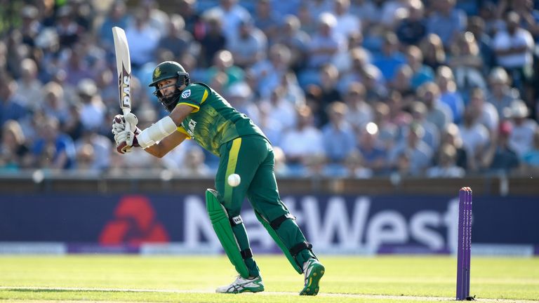 South Africa batsman Hashim Amla hits out during the 1st Royal London One Day International match between England and South Africa