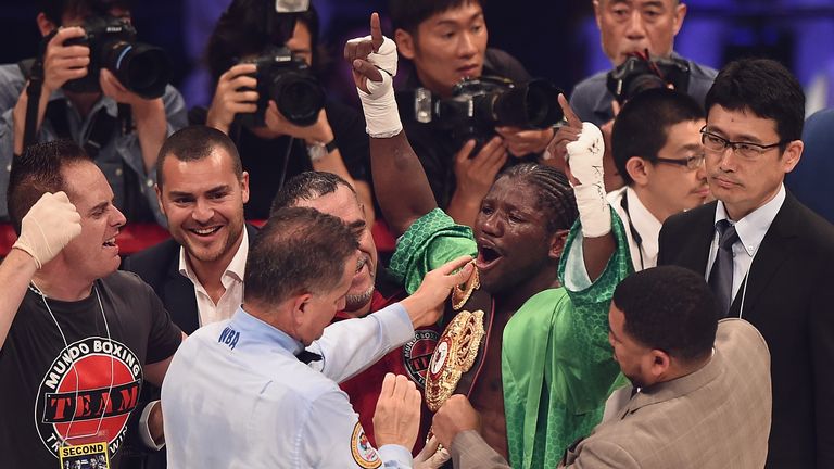 TOKYO, JAPAN - MAY 20:  Hassan N'Dam N'Jikam of France celebrates victory during the WBA World Middleweight title bout between Hassan N'Dam N'Jikam and Ryo