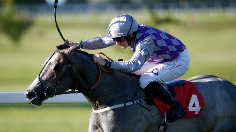 PJ McDonald riding Havana Grey win the better Odds With Matchbook National Stakes at Sandown