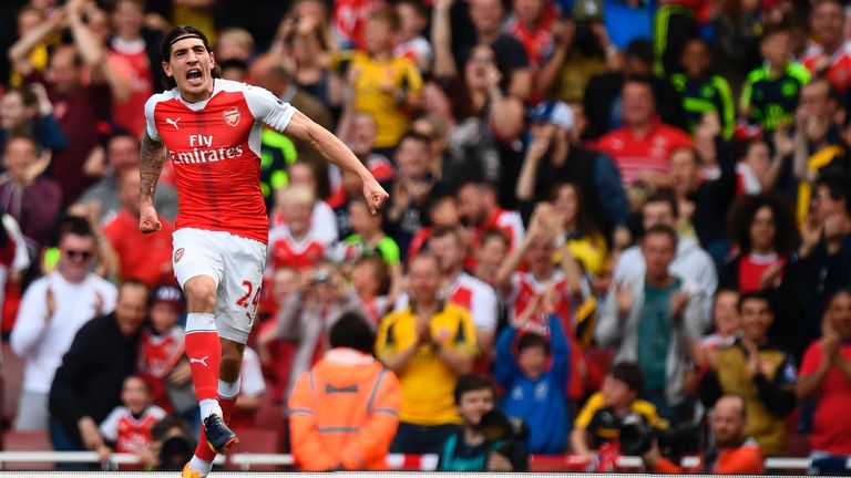 Hector Bellerin celebrates the opening goal at the Emirates Stadium