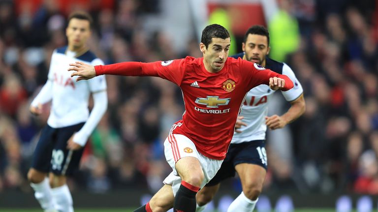 Henrikh Mkhitaryan in action against Tottenham at Old Trafford