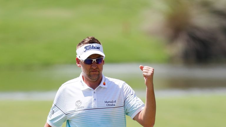 Ian Poulter of England reacts on the fifth green during the third round of THE PLAYERS Championship at the Stadium course 