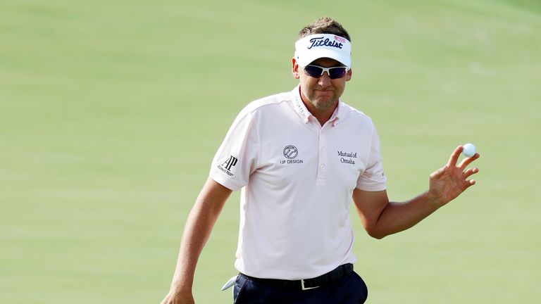 Ian Poulter of England reacts on the 13th green during the final round of THE PLAYERS Championship at the Stadium course
