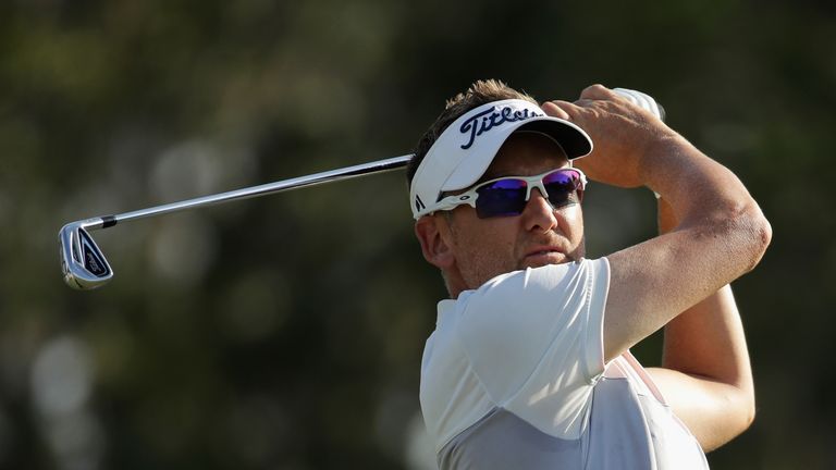 Ian Poulter of England plays a shot during the second round of the THE PLAYERS Championship at the Stadium course at TPC Sawgrass