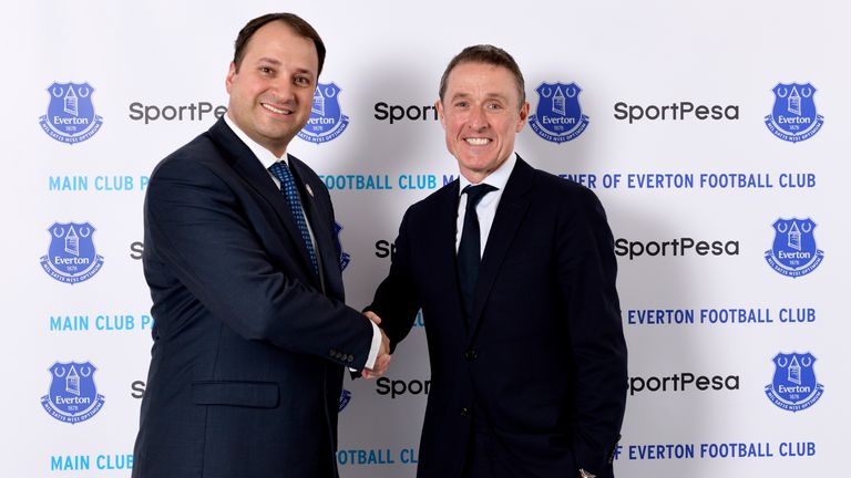 SportPesa director Ivo Bozukov (left) pictured with Everton CEO Robert Elstone
