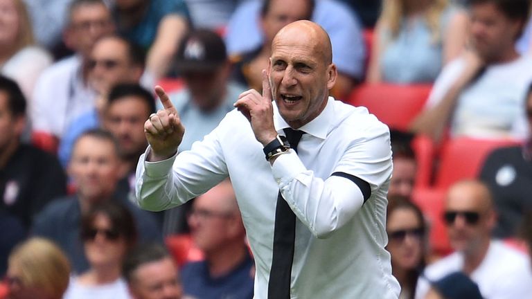 Reading's Dutch manager Jaap Stam gestures on the touchline