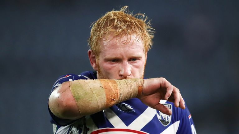 SYDNEY - MAY 11 2017:  James Graham of the Bulldogs walks off the field during the round 10 NRL match between the Bulldogs and the North Queensland
