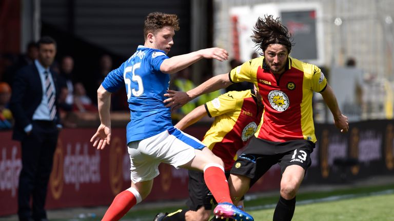 Jamie Barjonas challenges  Partick's Adam Barton on Sunday