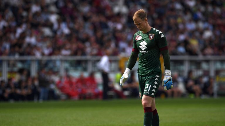 TURIN, ITALY - MAY 14:  Joe Hart of FC Torino looks dejected during the Serie A match between FC Torino and SSC Napoli at Stadio Olimpico di Torino on May 