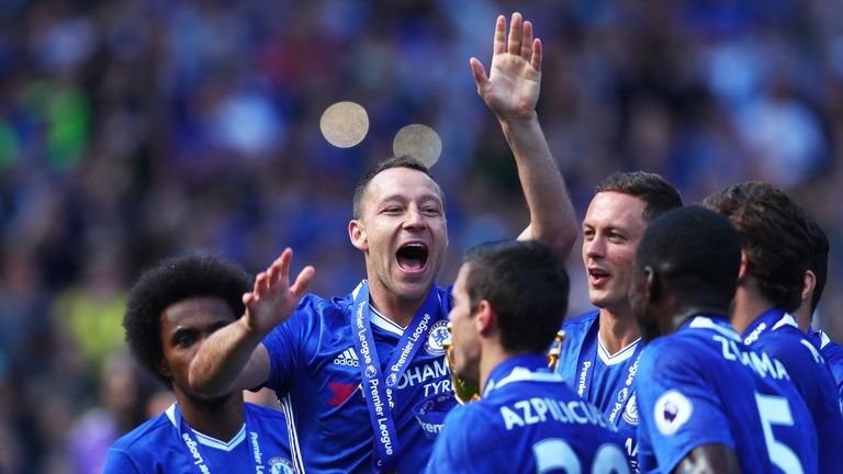 John Terry celebrates Chelsea Premier League title with his team-mates