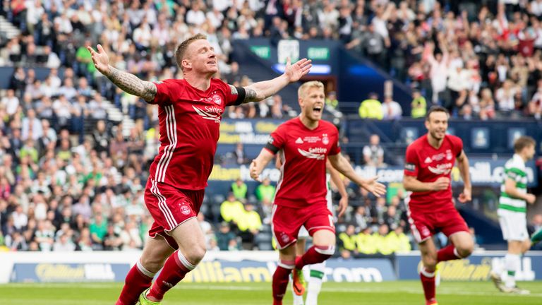 Aberdeen's Jonny Hayes celebrates scoring in the Scottish Cup final against Celtic
