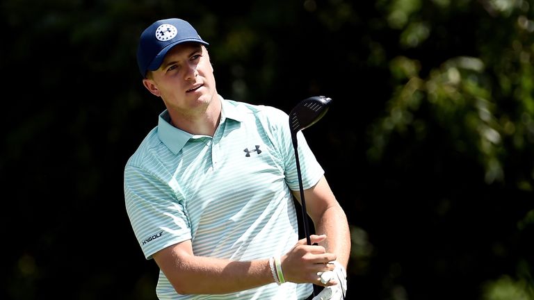 FORT WORTH, TX - MAY 26:  Jordan Spieth plays his shot from the sixth tee during Round Two of the DEAN & DELUCA Invitational at Colonial Country Club on Ma
