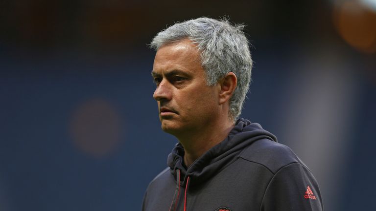 STOCKHOLM, SWEDEN - MAY 23:  In this handout image provided by UEFA, Jose Mourinho, Manager of Manchester United looks on during a walk around The Friends 