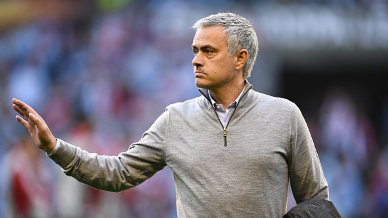 VIGO, SPAIN - MAY 04:  Jose Mourinho manager of Manchester United look looks on prior to the UEFA Europa League semi final, first leg match between Celta V