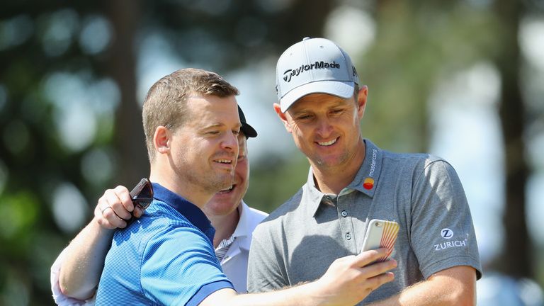 Justin Rose poses for a selfie during the BMW PGA Championship Pro-AM at Wentworth