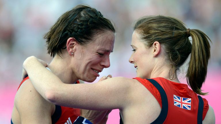 Great Britain captain Kate Walsh (left) in tears with Helen Richardson after winning the Bronze Medal match at the Hockey Centre in Olympic Park, London