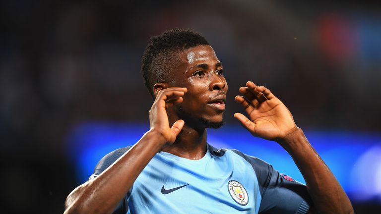 Kelechi Iheanacho in action during the UEFA Champions League Play-off Second Leg against Steaua Bucharest