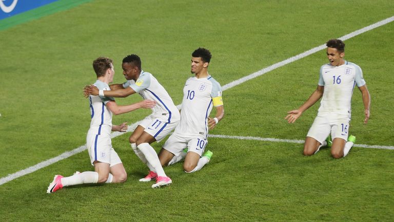 Kieran Dowell goal celeb during the FIFA U-20 World Cup 2017 group A match between England and Korea Republic at Suwon World Cup Stadium