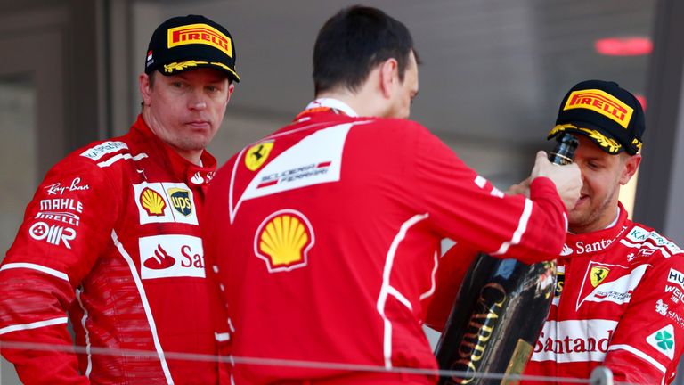 MONTE-CARLO, MONACO - MAY 28: Kimi Raikkonen of Finland and Ferrari on the podium during the Monaco Formula One Grand Prix at Circuit de Monaco on May 28, 