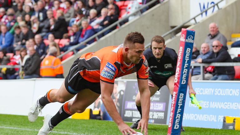 Leigh Centurions v Castleford Tigers - Greg Eden of Castleford Tigers celebrates scoring the 6th try and his 4th