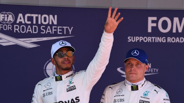 Lewis Hamilton celebrates Spanish GP pole