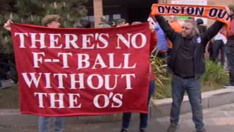 Leyton Orient and Blackpool fans marched from the Pleasure Beach to Bloomfield Road ahead of kick-off