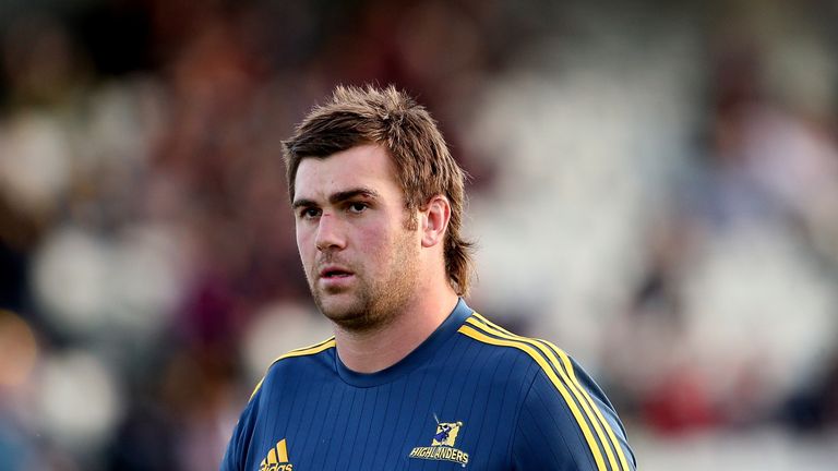 Liam Squire of the Highlanders during the team warm up ahead of the round nine Super Rugby match