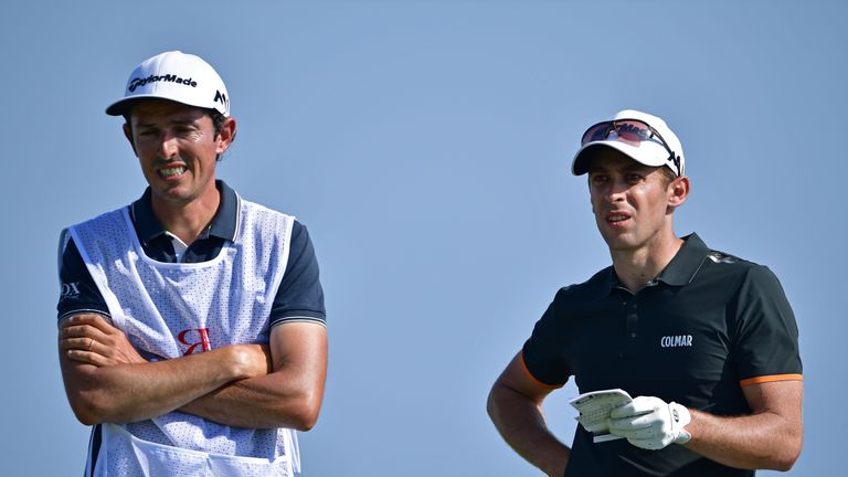 SCIACCA, ITALY - MAY 19:  Lorenzo Gagli of Italy and caddy look on from the 16th tee during the second round of The Rocco Forte Open at The Verdura Golf an