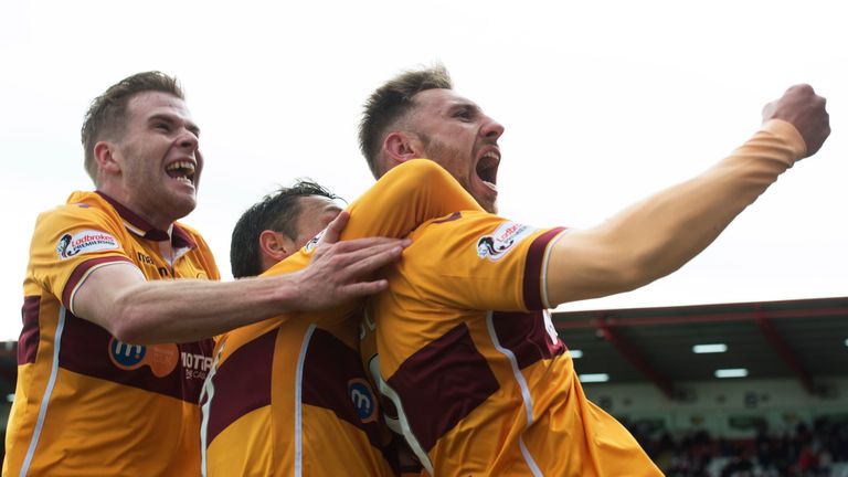 Motherwell's Louis Moult (right) celebrates his crucial goal 