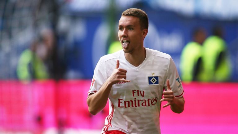Luca Waldschmidt celebrates his last-gasp winner against Wolfsburg