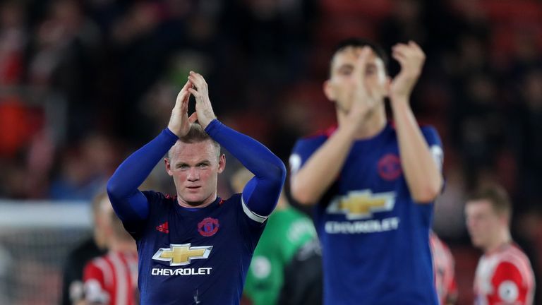 Manchester United's Wayne Rooney applauds the fans after the Premier League match at St Mary's, Southampton